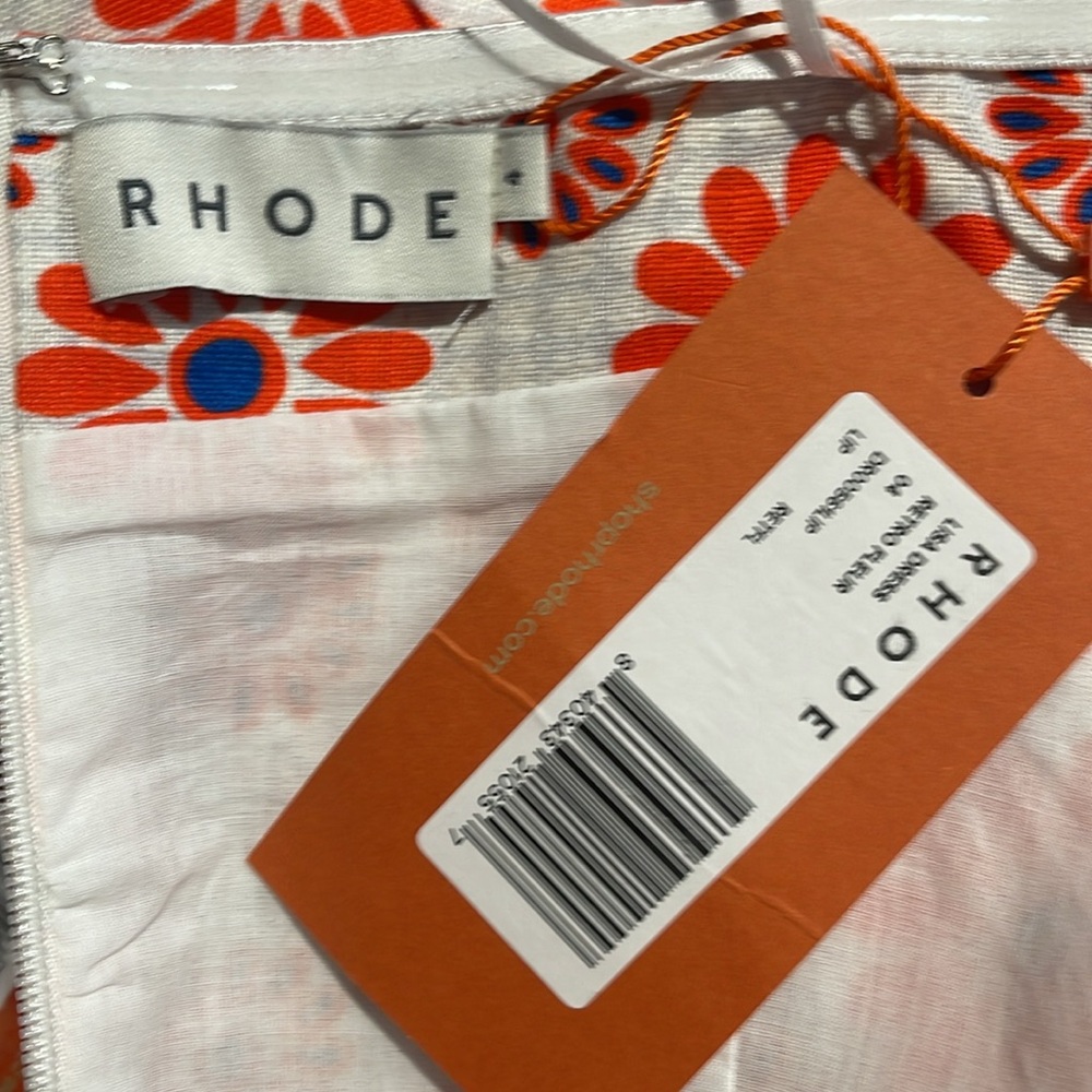 RHODE Strapless Midi Dress in White and Orange Floral Print - Picture 4 of 7